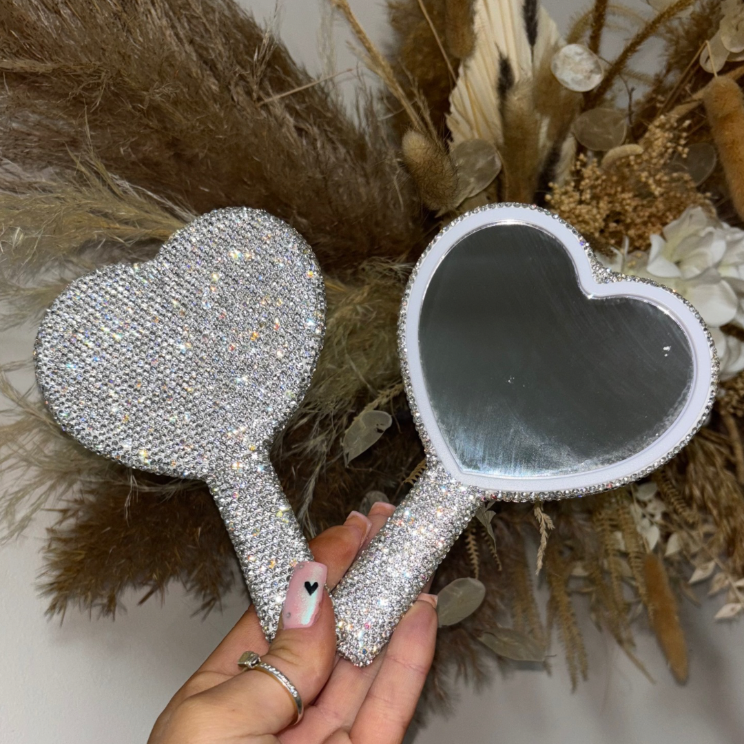 Heart Shape Diamonte Mirror